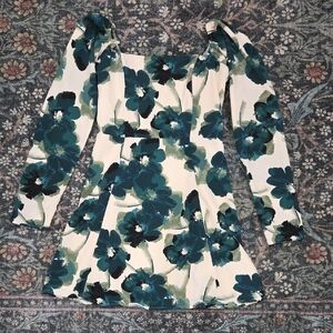 Abercrombie & Fitch Teal and White Floral Long Sleeve Mini Dress